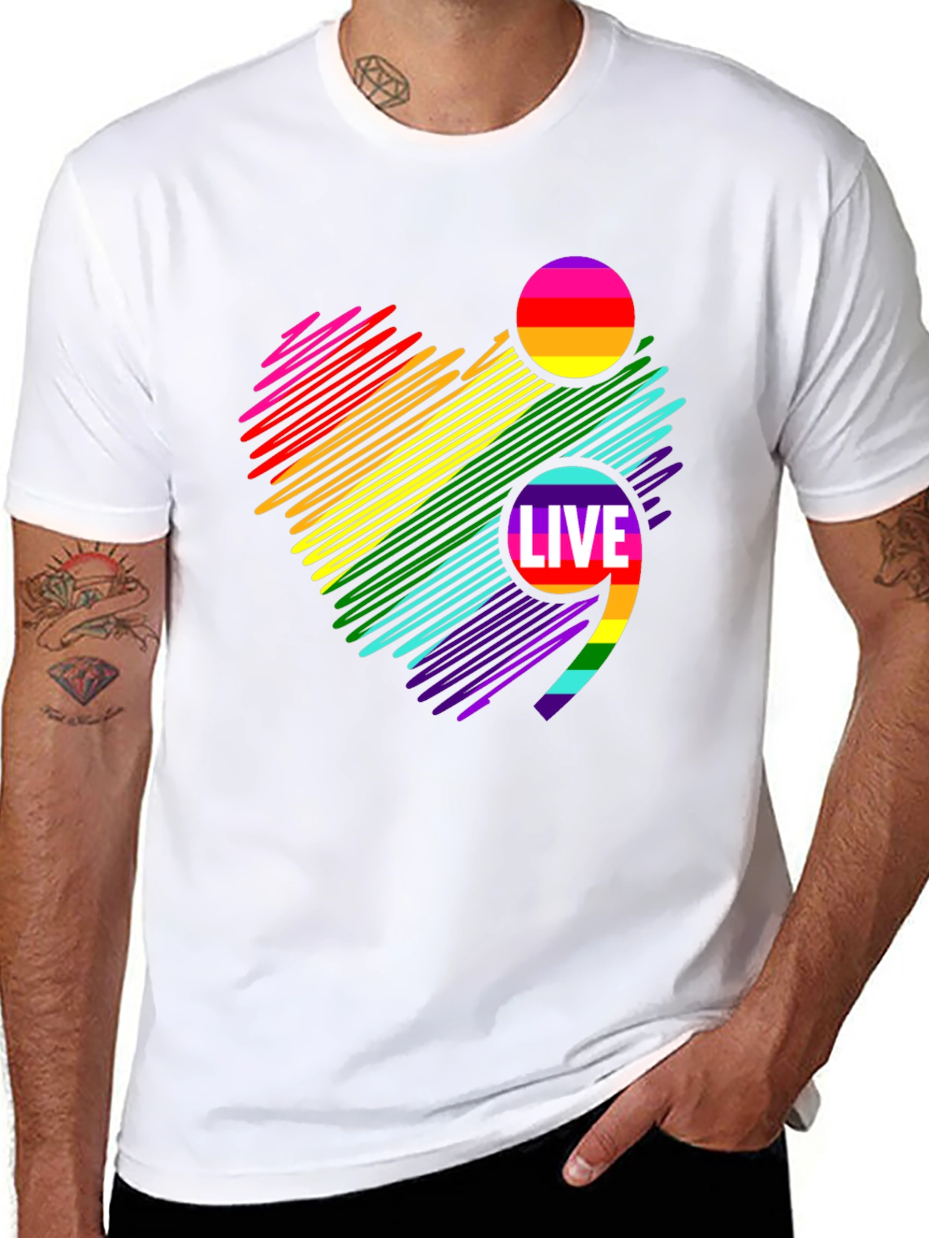 Live Semicolon Rainbow Heart Black T-Shirt