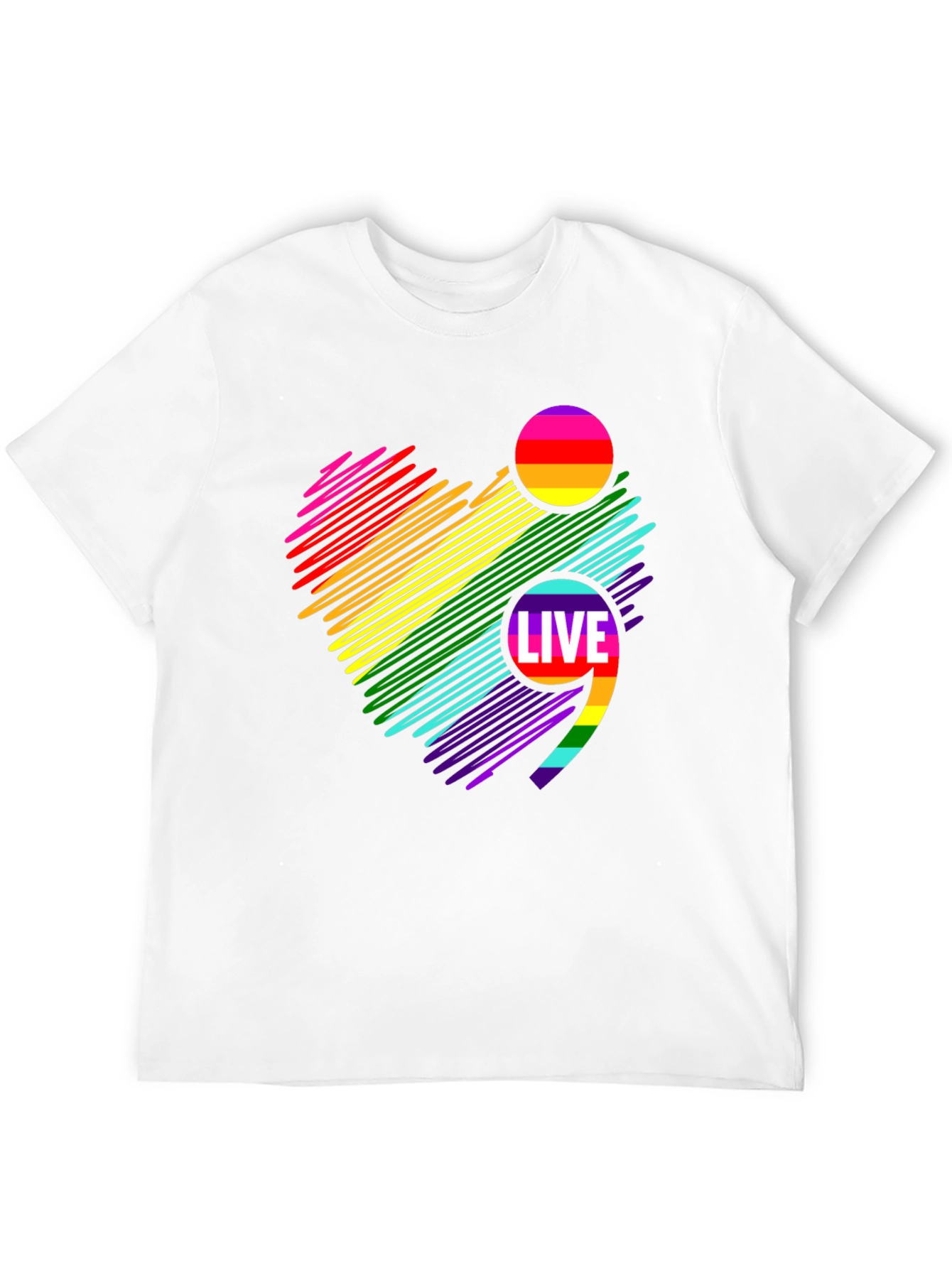 Live Semicolon Rainbow Heart Black T-Shirt