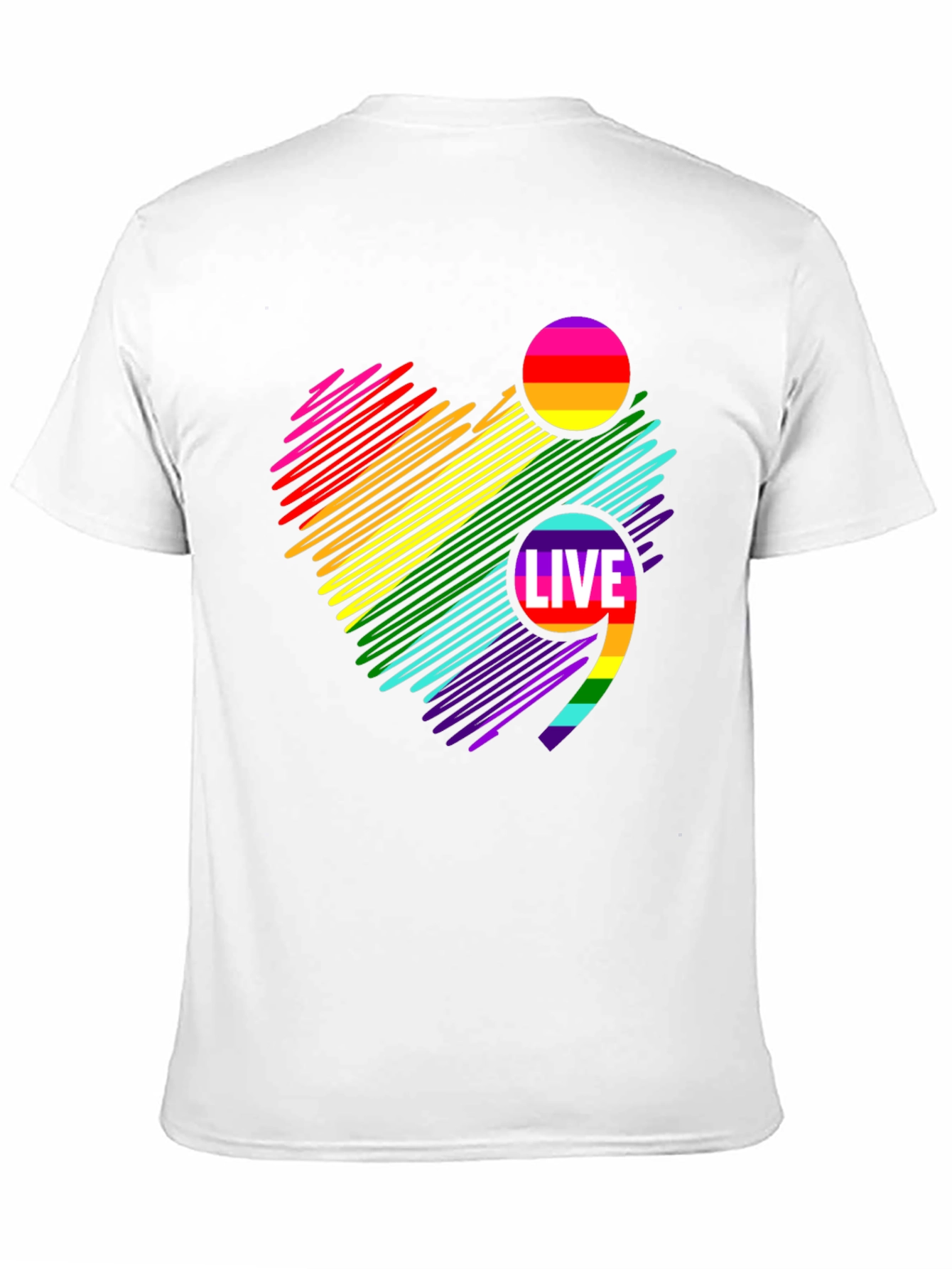 Live Semicolon Rainbow Heart Black T-Shirt