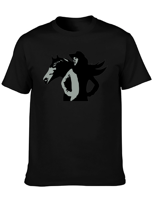 Cowgirl & Horse Graphic Tee - Black Cotton T-Shirt