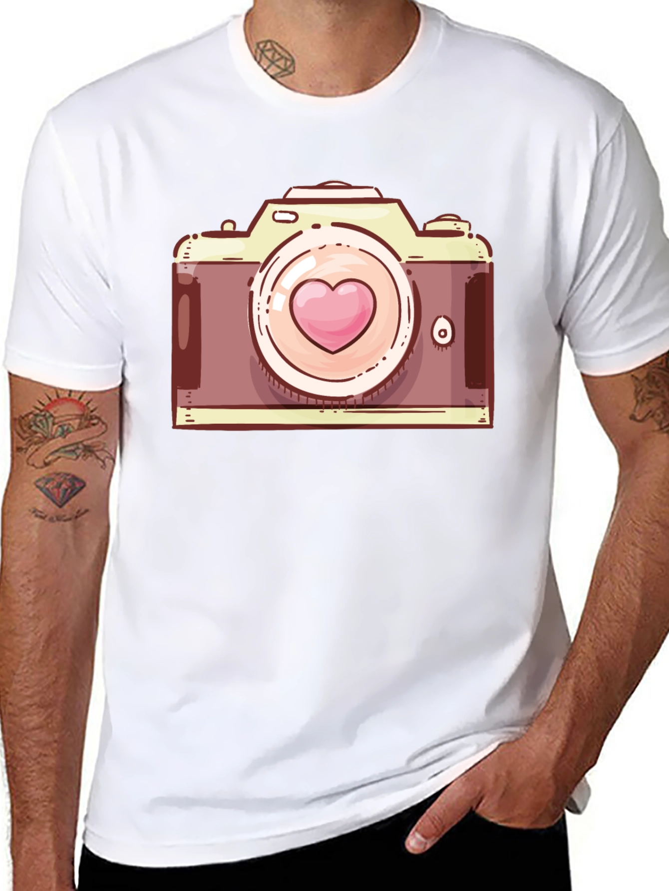 Heart Camera Graphic T-Shirt - Casual Style