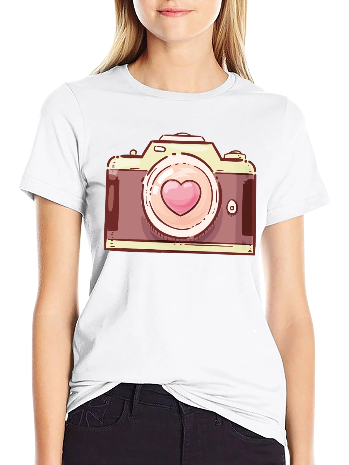 Heart Camera Graphic T-Shirt - Casual Style