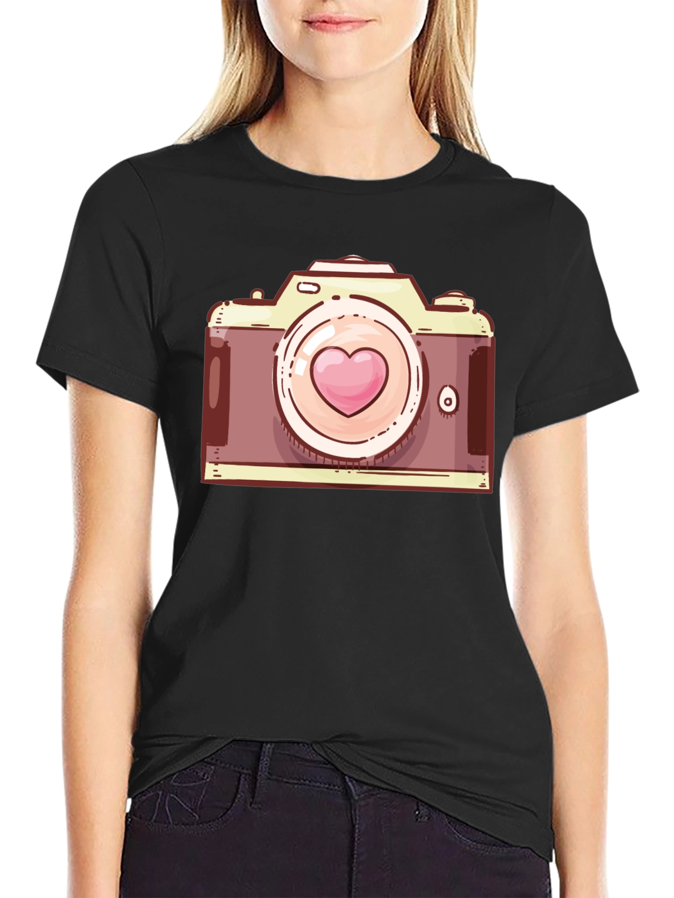 Heart Camera Graphic T-Shirt - Casual Style