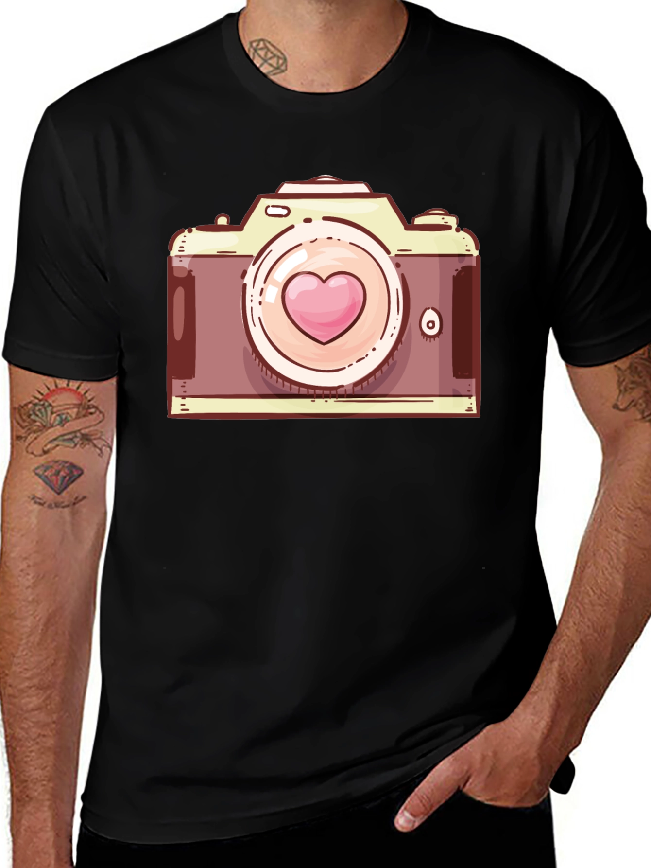 Heart Camera Graphic T-Shirt - Casual Style