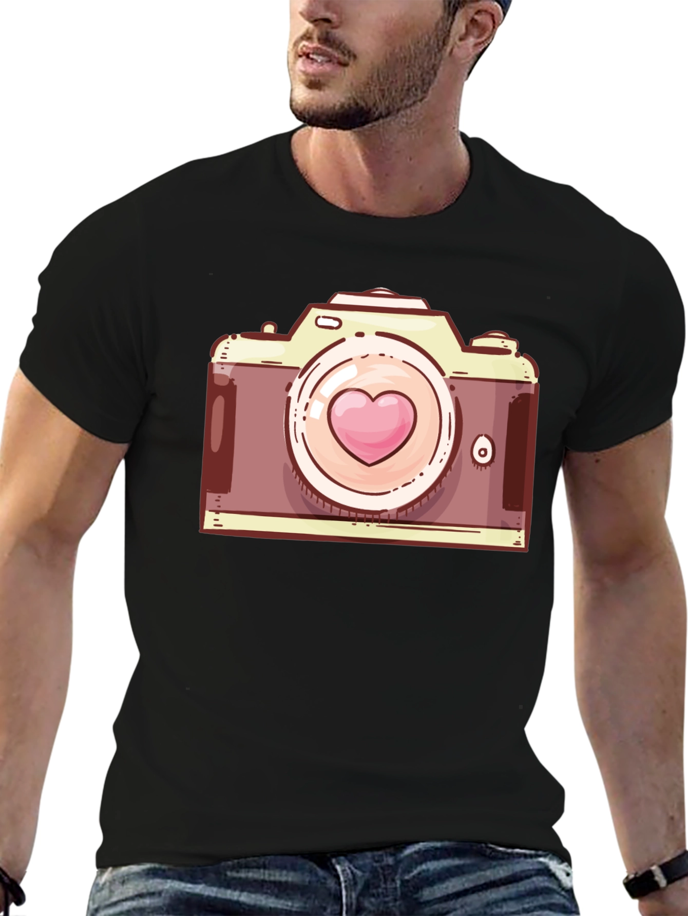 Heart Camera Graphic T-Shirt - Casual Style
