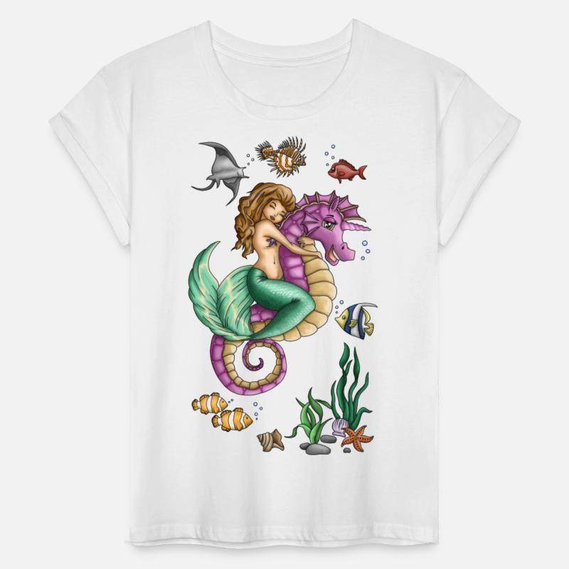 Little mermaid and cute seahorse best friends