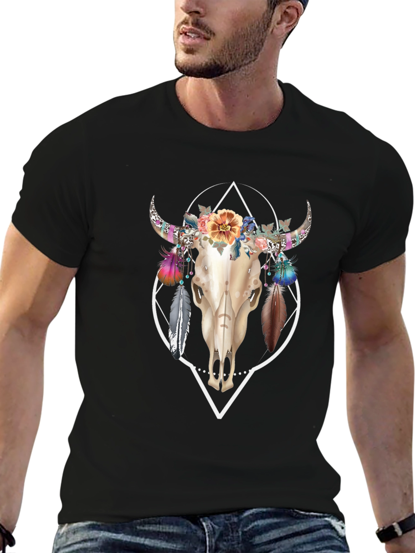 Bull Skull Floral T-Shirt - Unique Graphic Tee