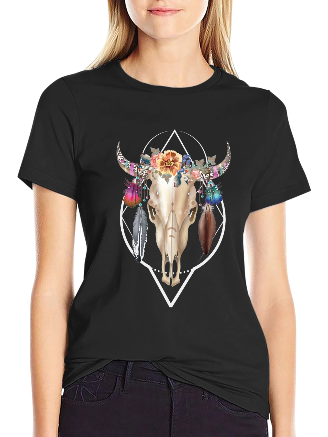 Bull Skull Floral T-Shirt - Unique Graphic Tee