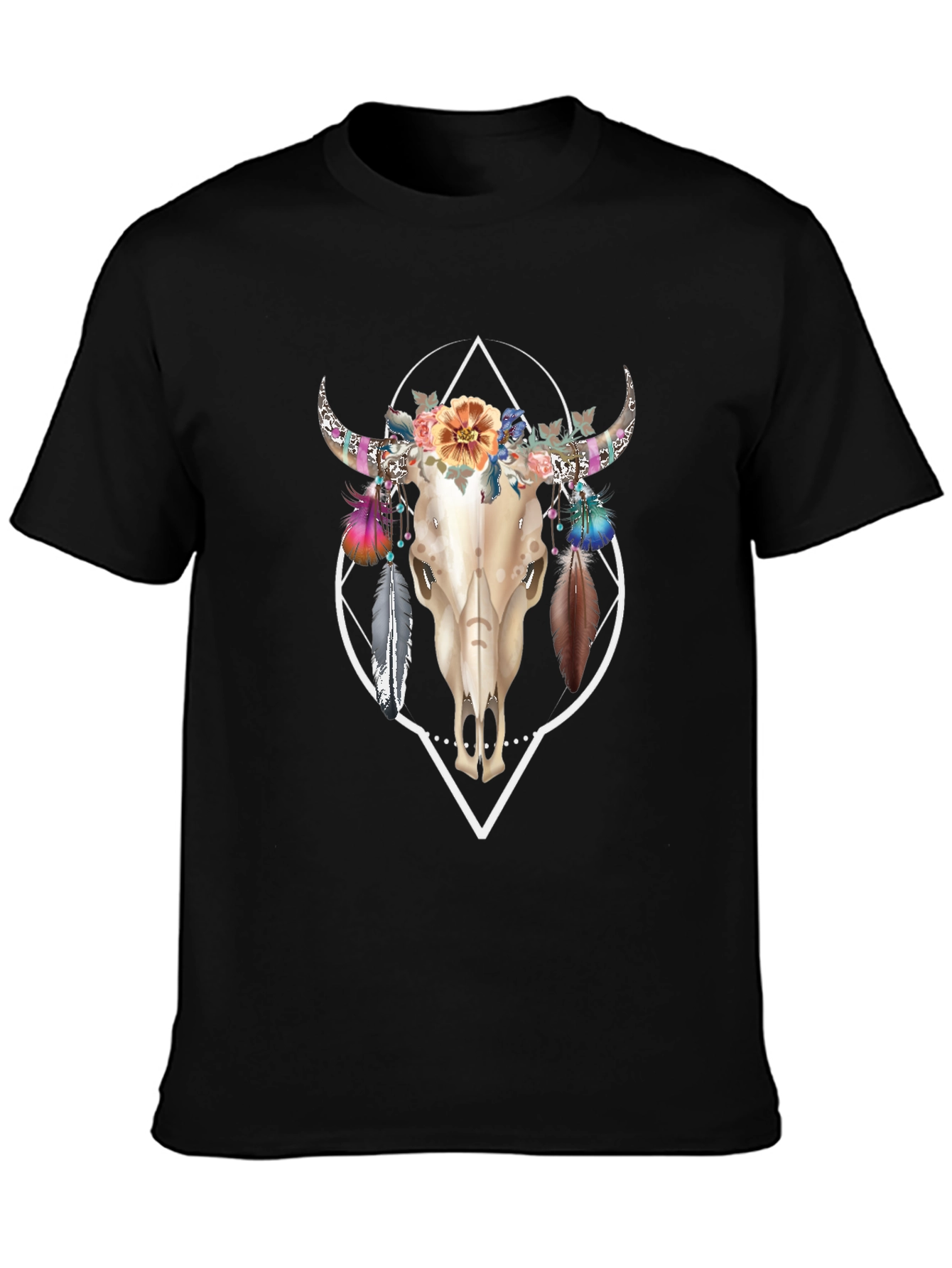 Bull Skull Floral T-Shirt - Unique Graphic Tee