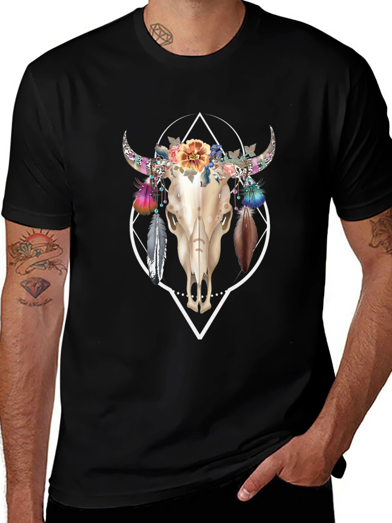 Bull Skull Floral T-Shirt - Unique Graphic Tee