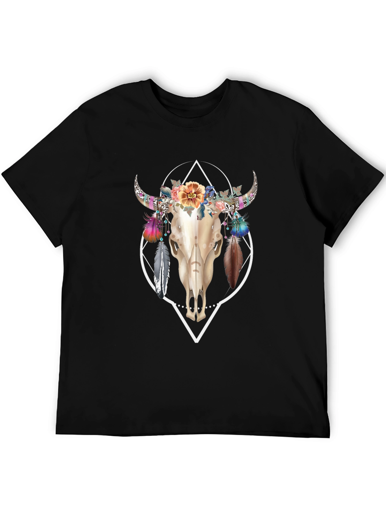 Bull Skull Floral T-Shirt - Unique Graphic Tee