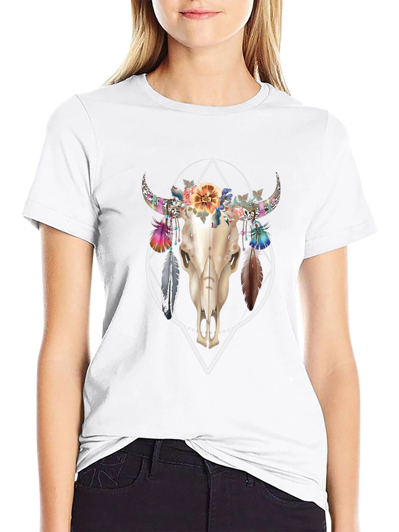 Bull Skull Floral T-Shirt - Unique Graphic Tee