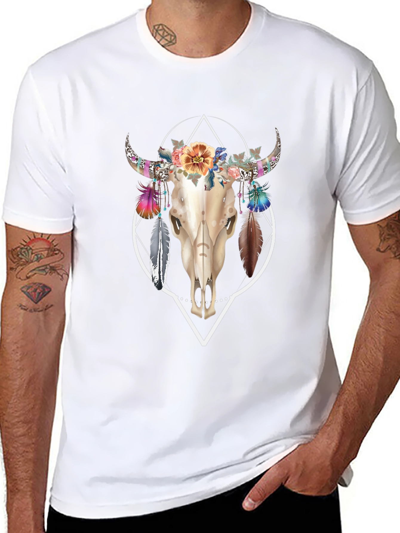 Bull Skull Floral T-Shirt - Unique Graphic Tee