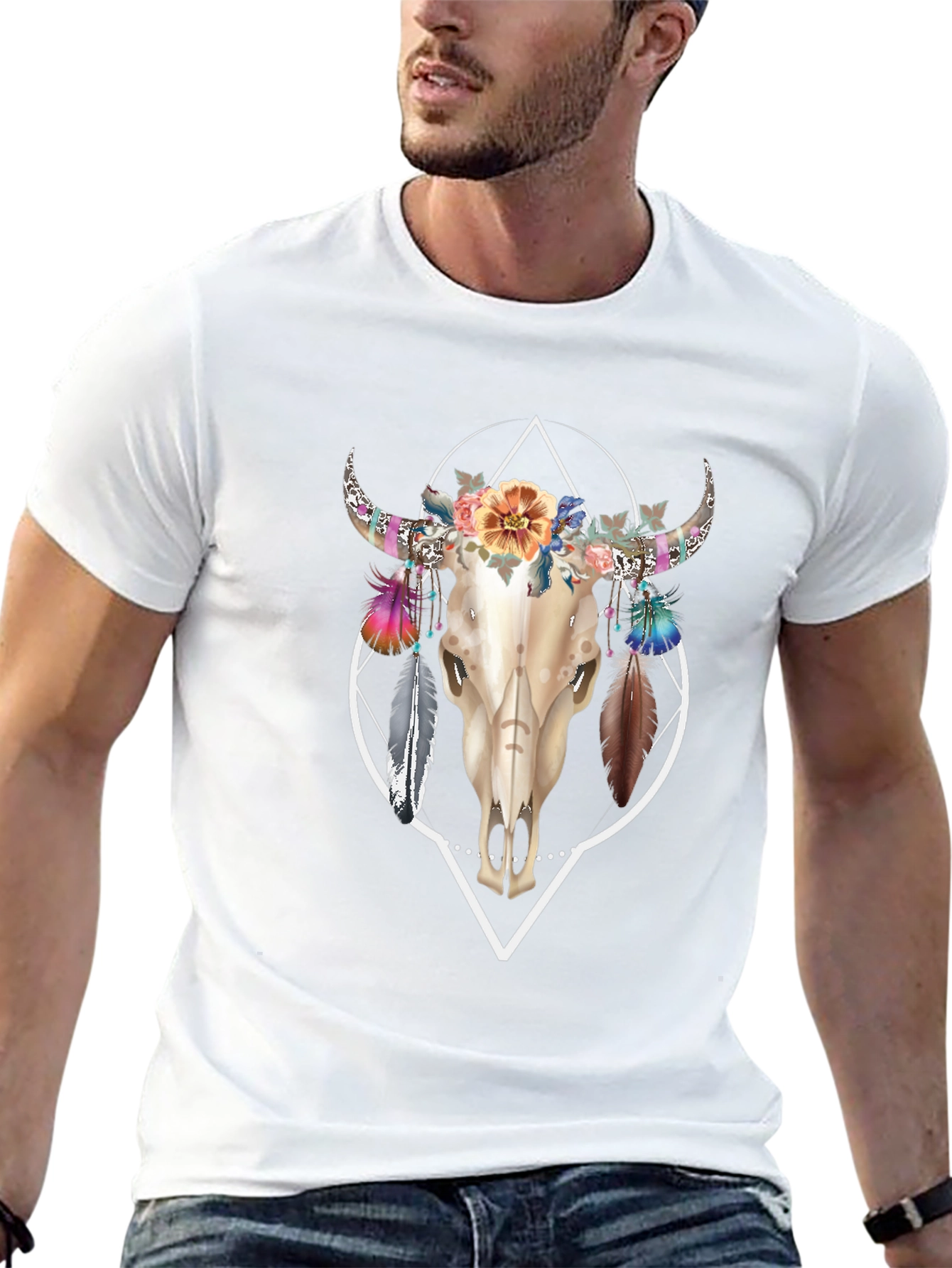 Bull Skull Floral T-Shirt - Unique Graphic Tee