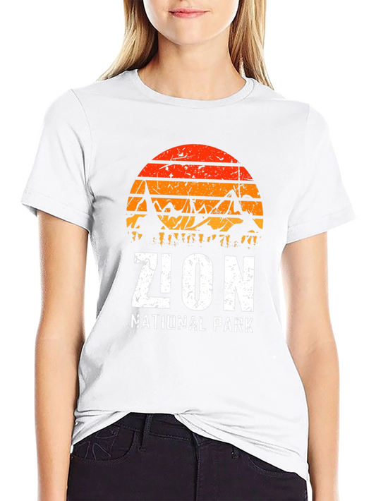 Zion National Park Graphic Tee - Retro Mountain Sunset