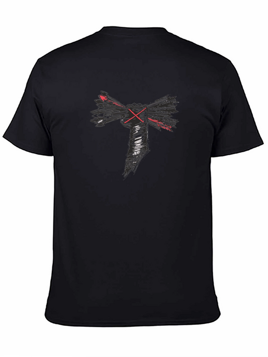 Edgy Graphic Print Tee - Black Crew Neck Casual Top