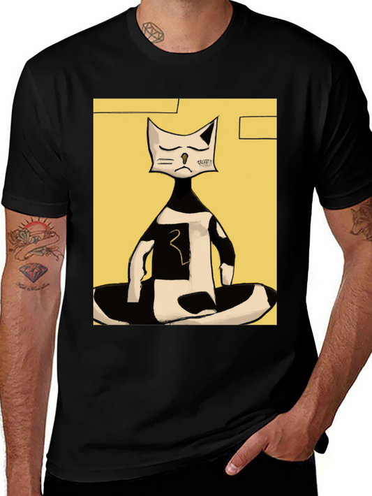 Abstract Cat Graphic Tee - Black