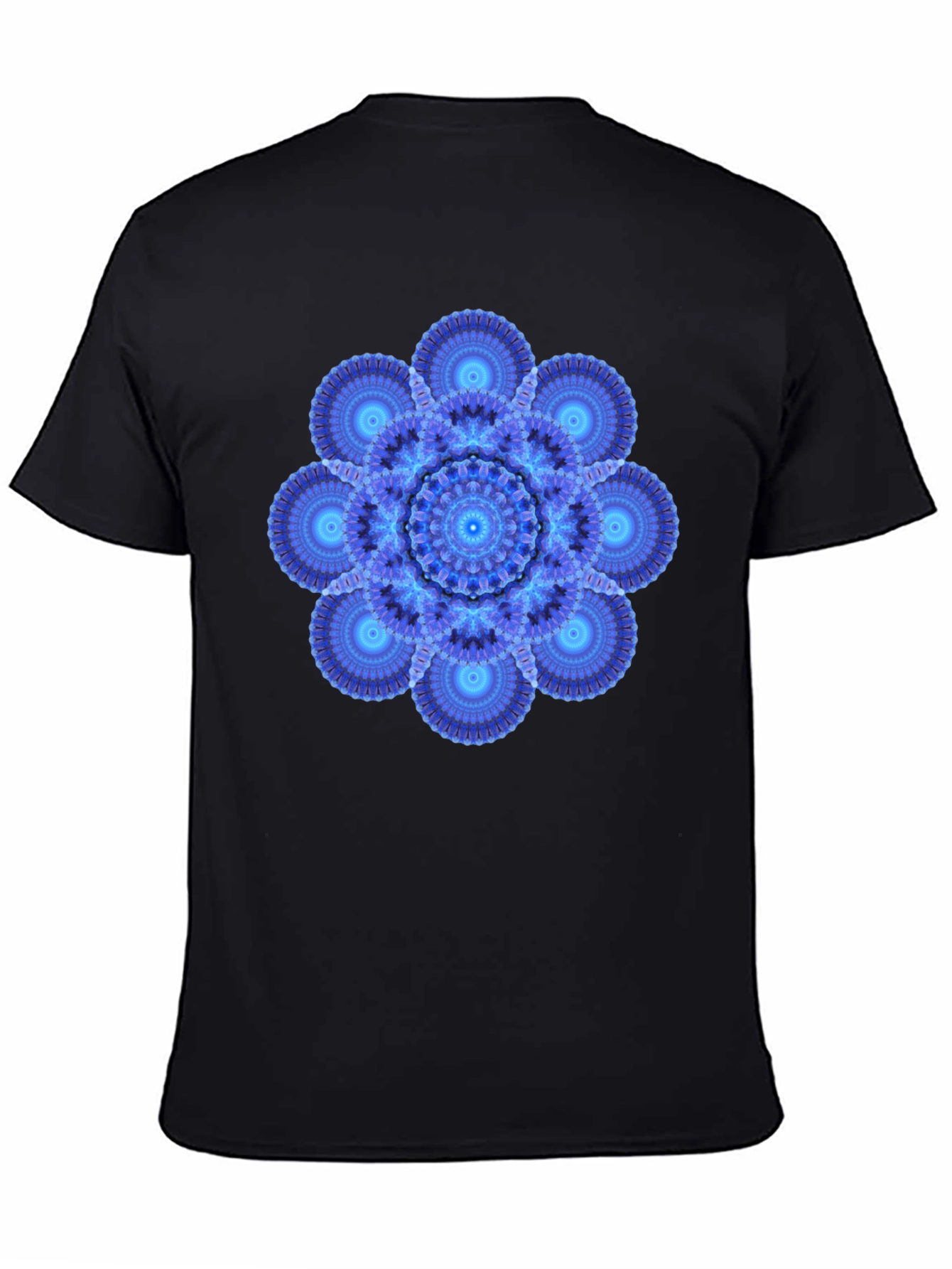 Blue Mandala Graphic Print Black T-Shirt