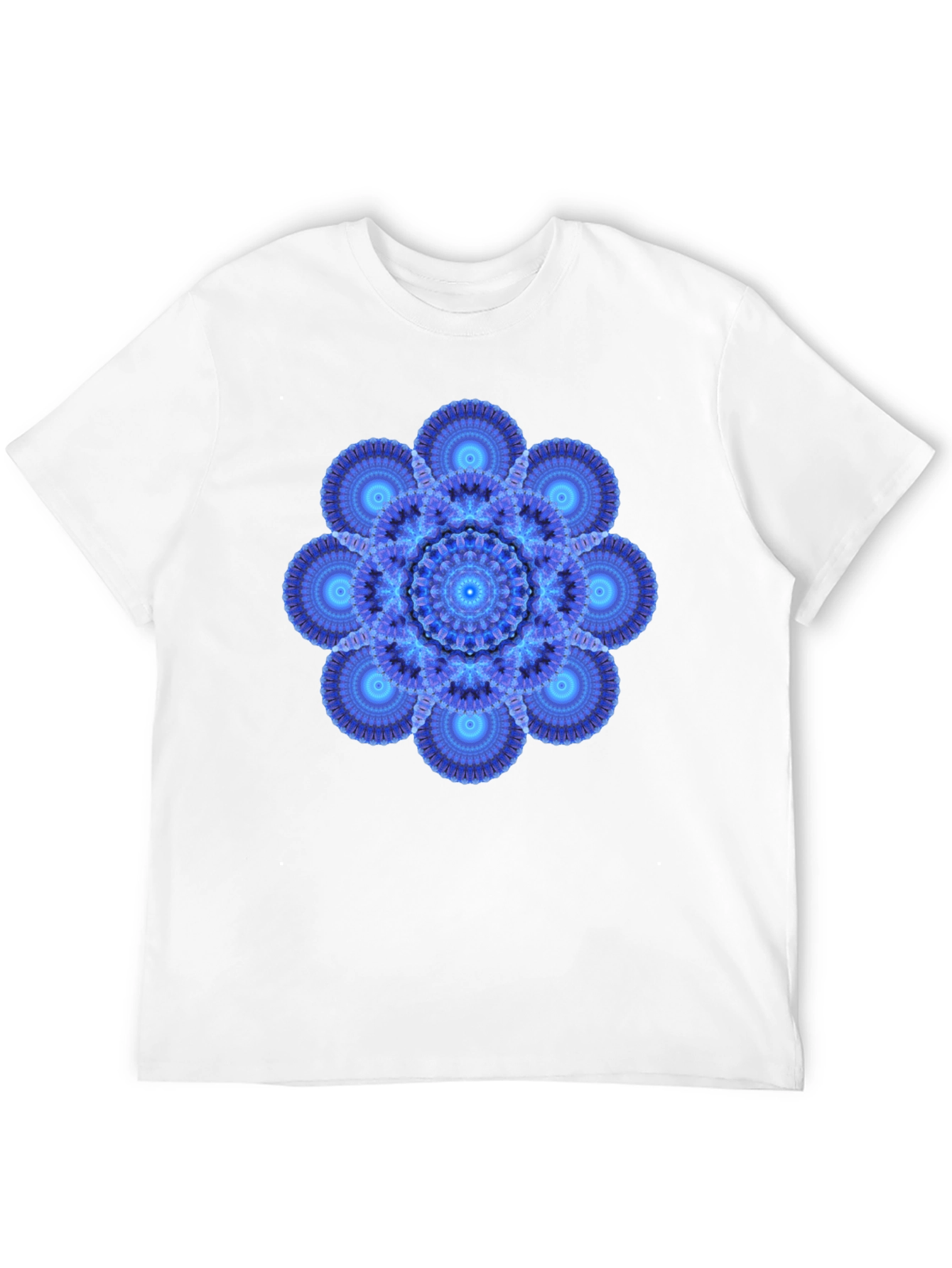 Blue Mandala Graphic Print Black T-Shirt