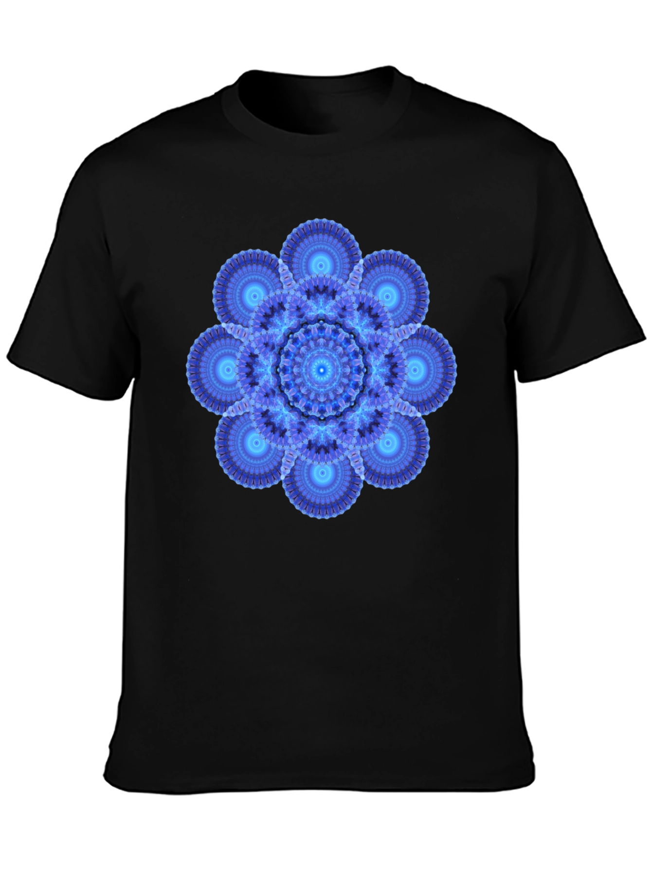 Blue Mandala Graphic Print Black T-Shirt