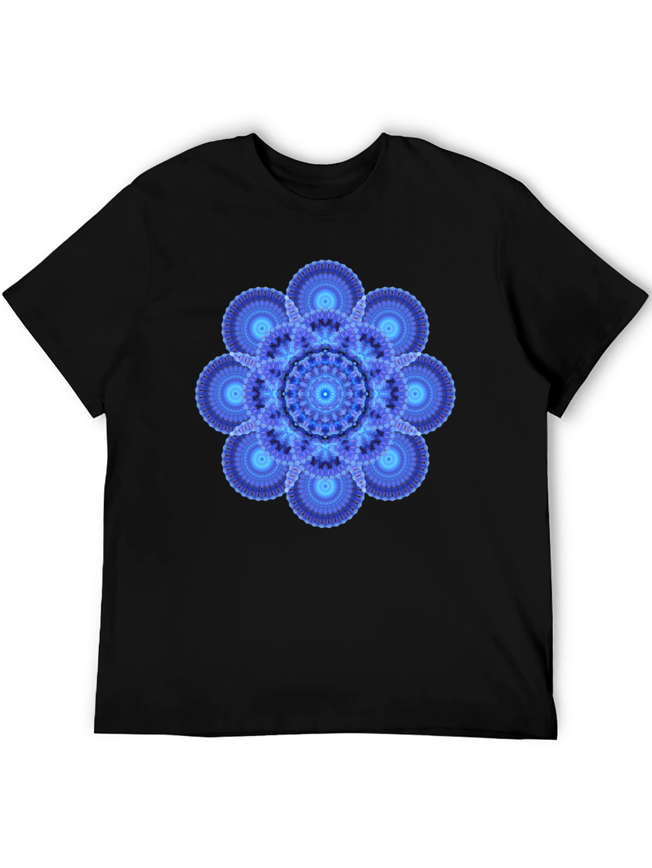 Blue Mandala Graphic Print Black T-Shirt