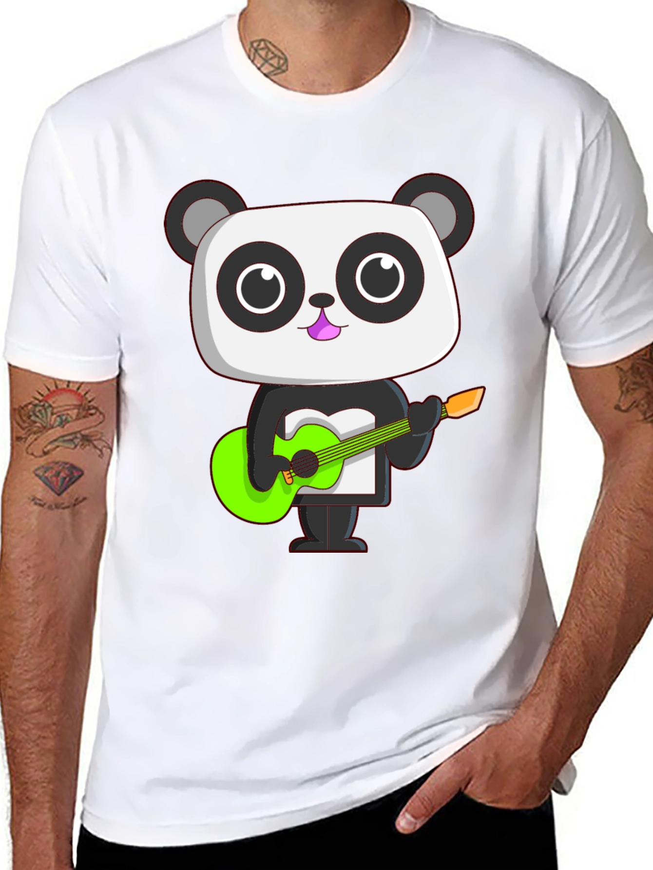 Panda Guitarist Graphic Tee - Black Cotton T-Shirt