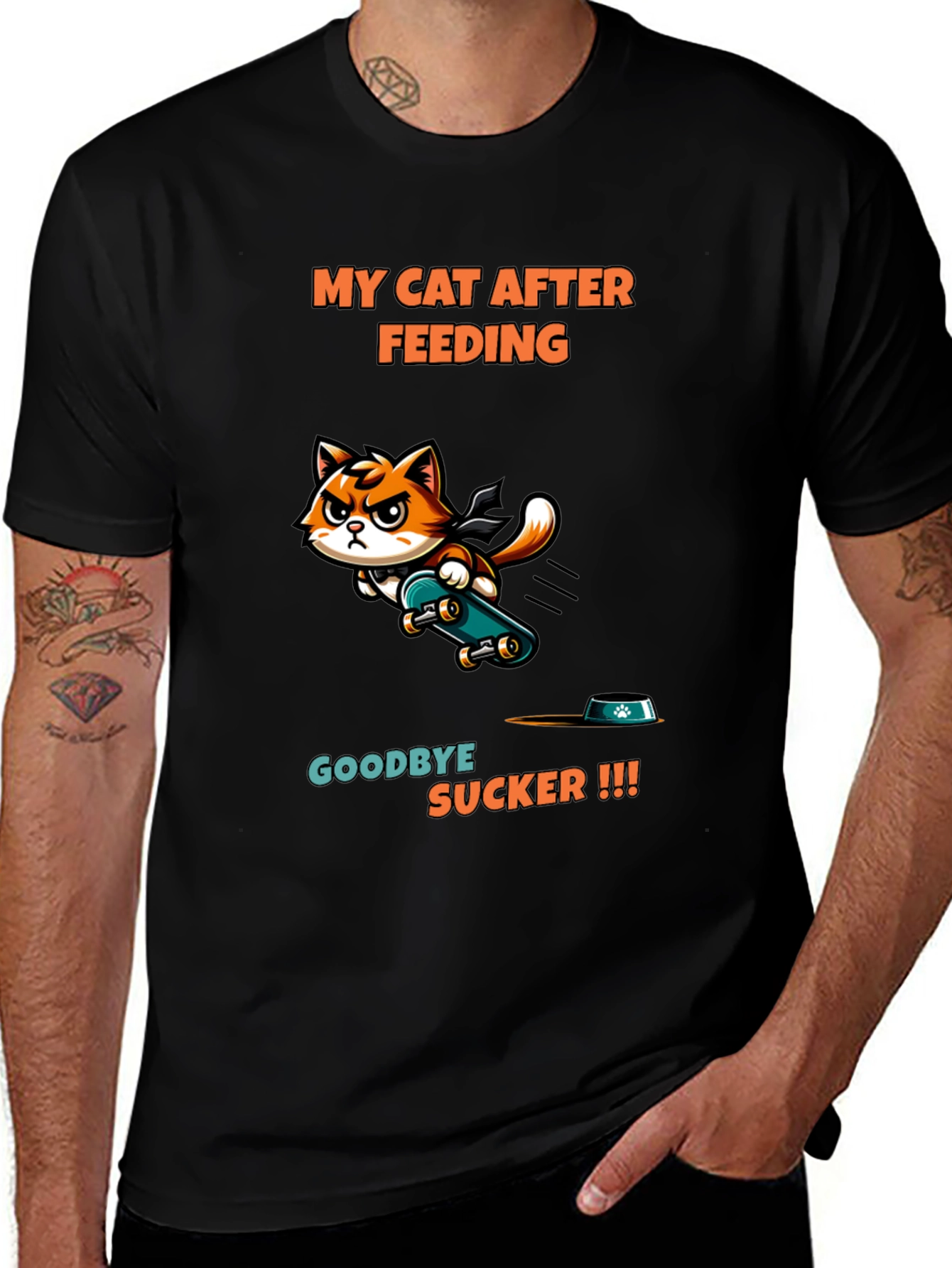 My Cat After Feeding Black T-Shirt