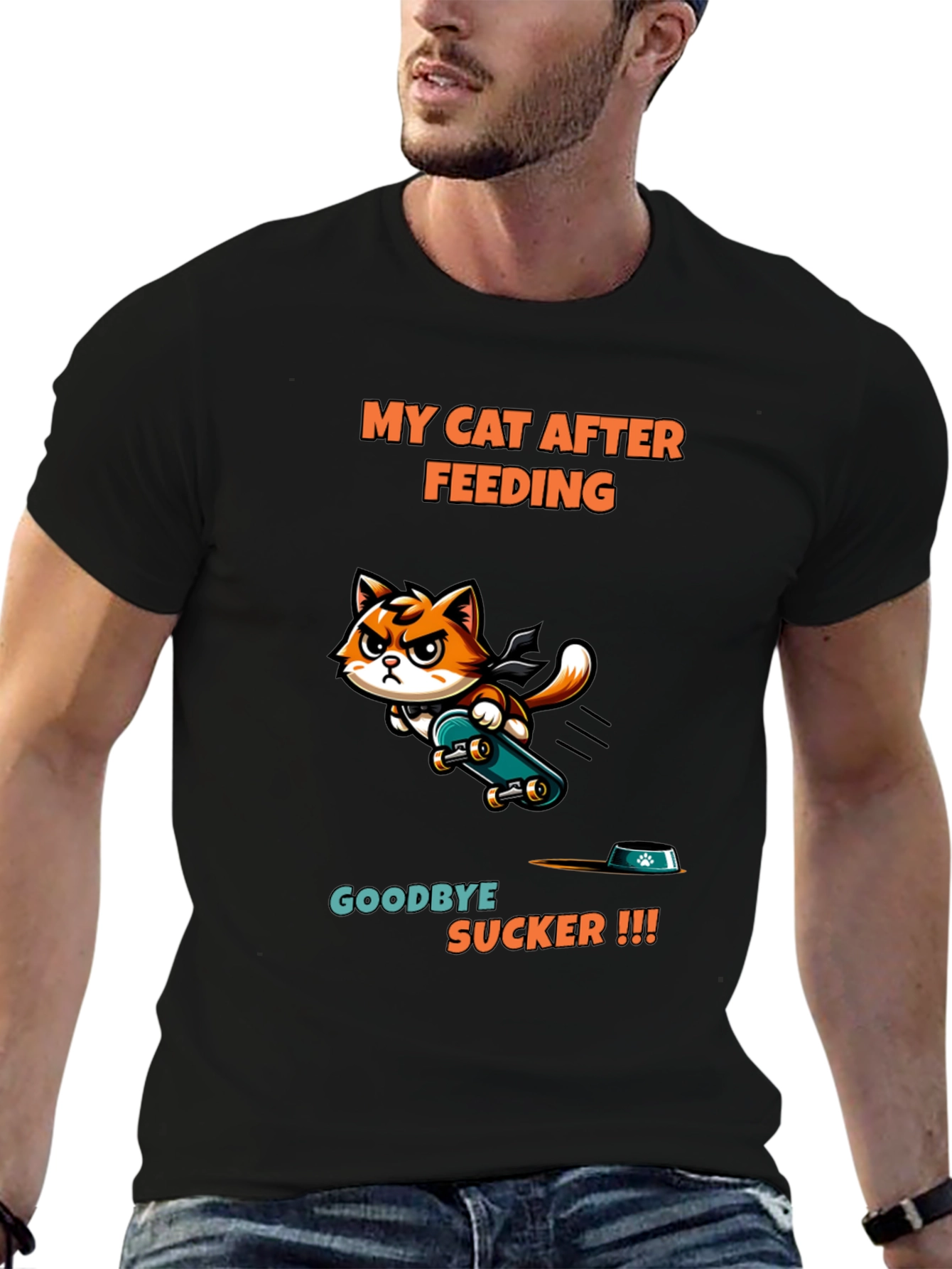 My Cat After Feeding Black T-Shirt