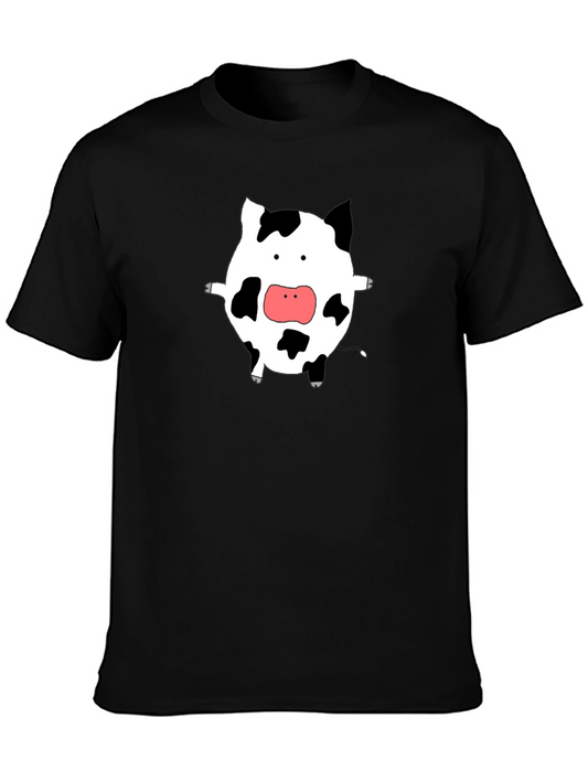 Cute Cow Graphic Tee - Black Cotton T-Shirt