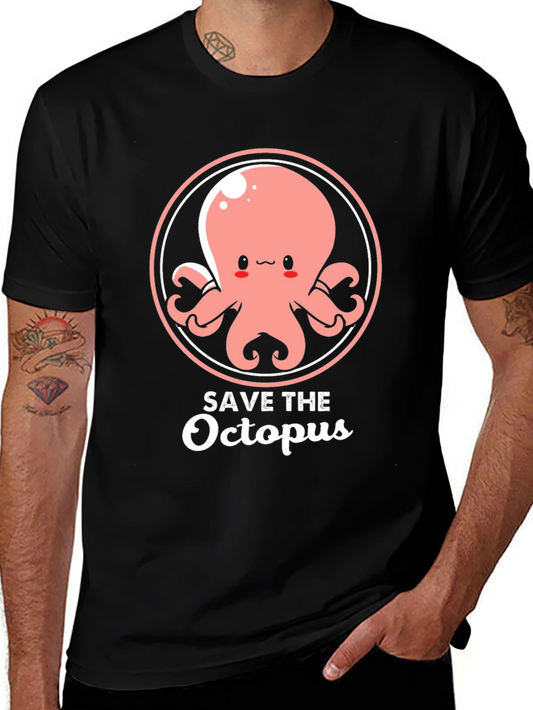 Save The Octopus Graphic Tee - Black Cotton Shirt
