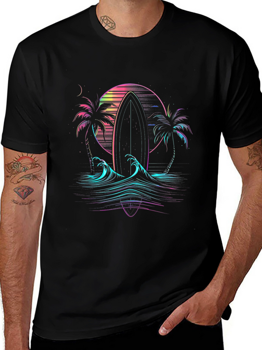 Retro Surfboard Tee - Neon Wave Vibes