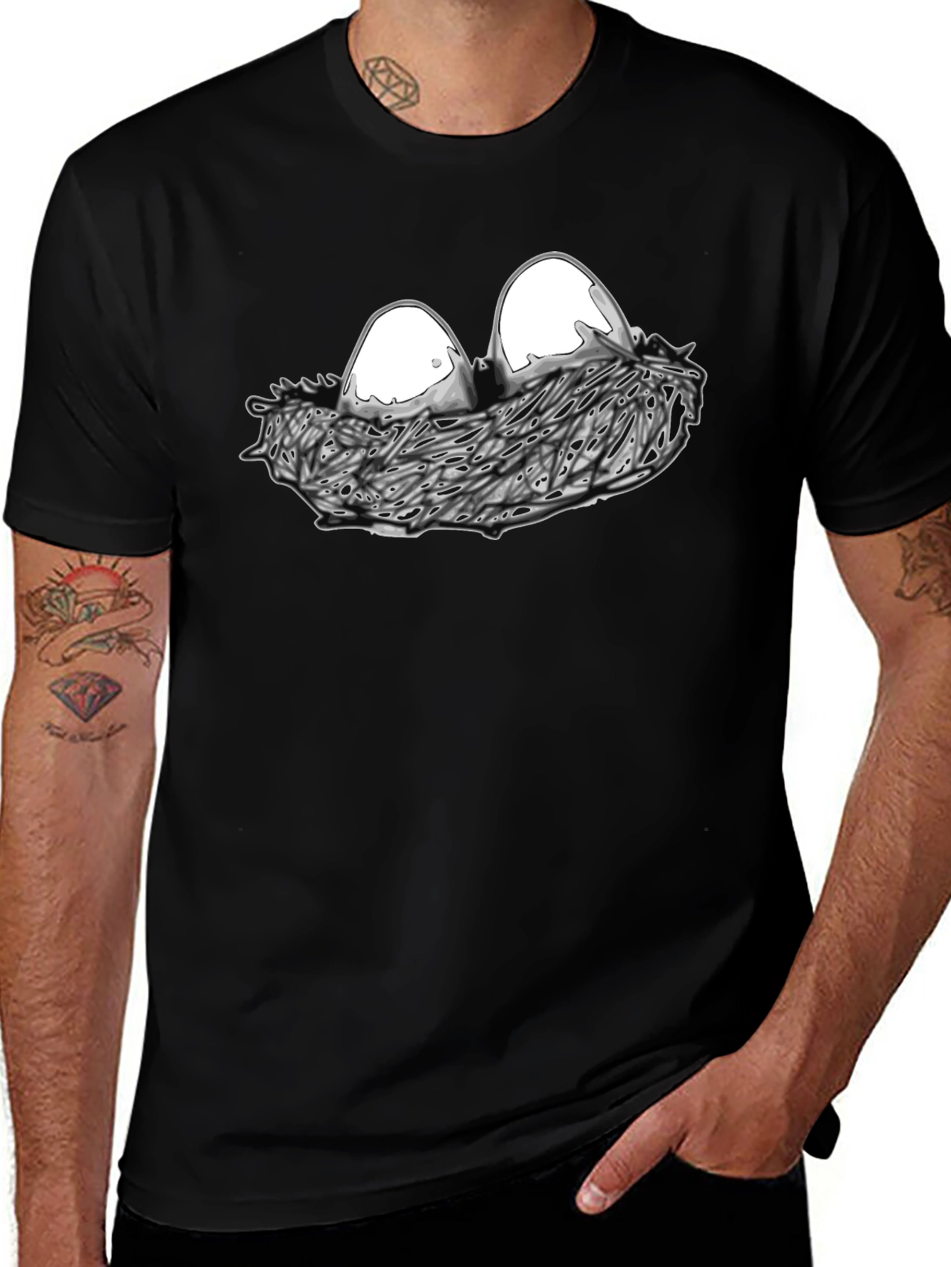 Eggs in Nest Graphic Black T-Shirt