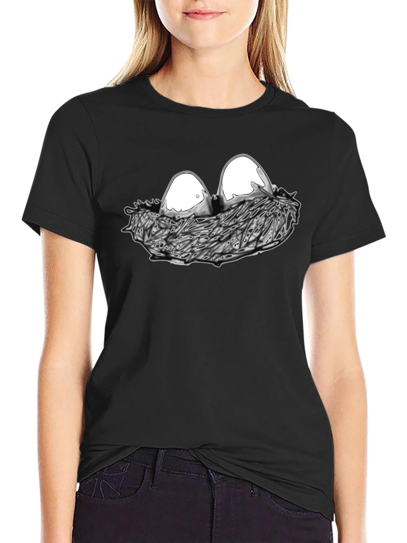 Eggs in Nest Graphic Black T-Shirt