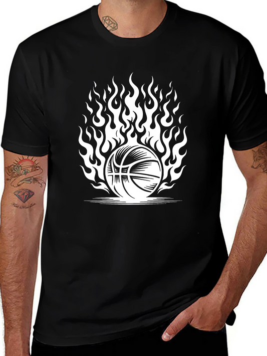 Flaming Basketball Graphic T-Shirt