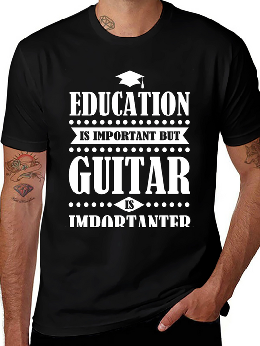 Funny Guitar is Importanter Mens Black T-Shirt