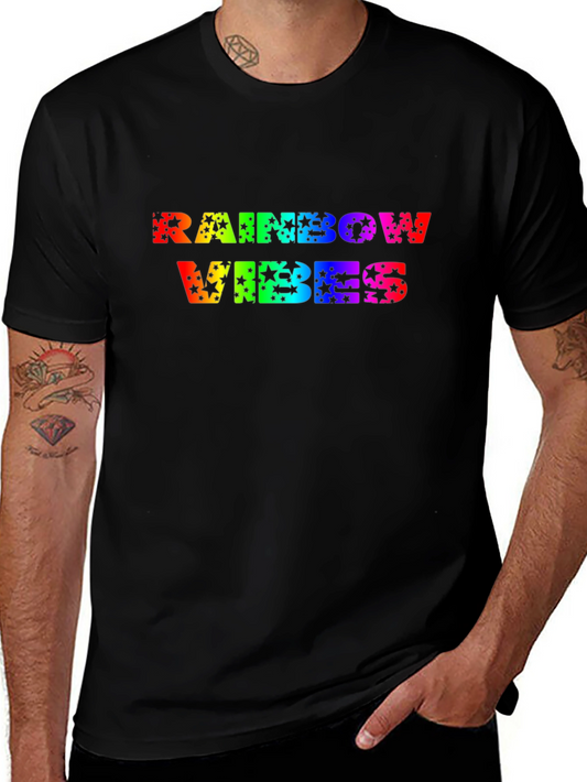 Rainbow Vibes Graphic Tee - Black Cotton T-Shirt