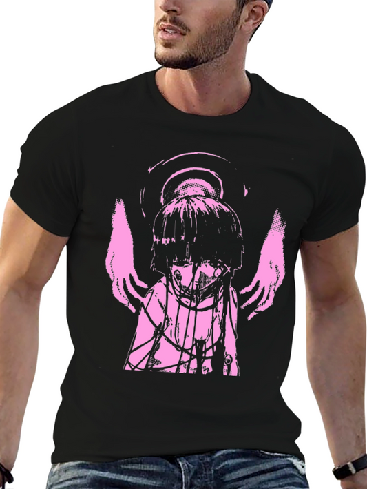 Angelic Anime Graphic Tee - Black
