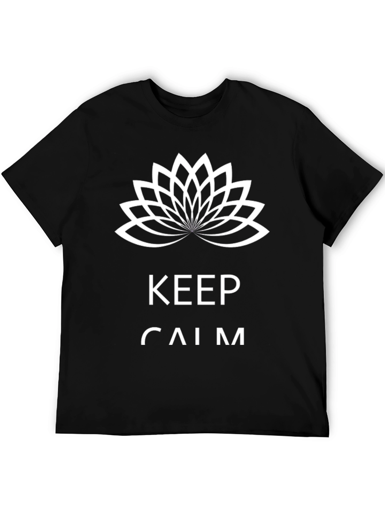 Keep Calm Black T-Shirt with Lotus Flower Design