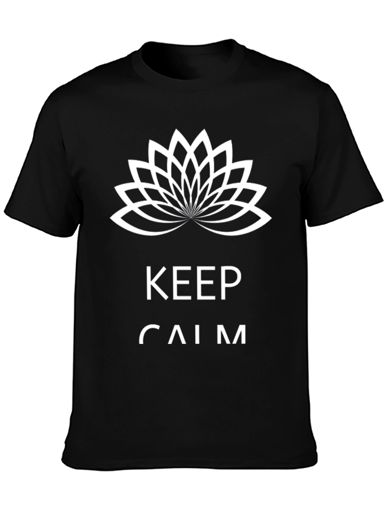 Keep Calm Black T-Shirt with Lotus Flower Design