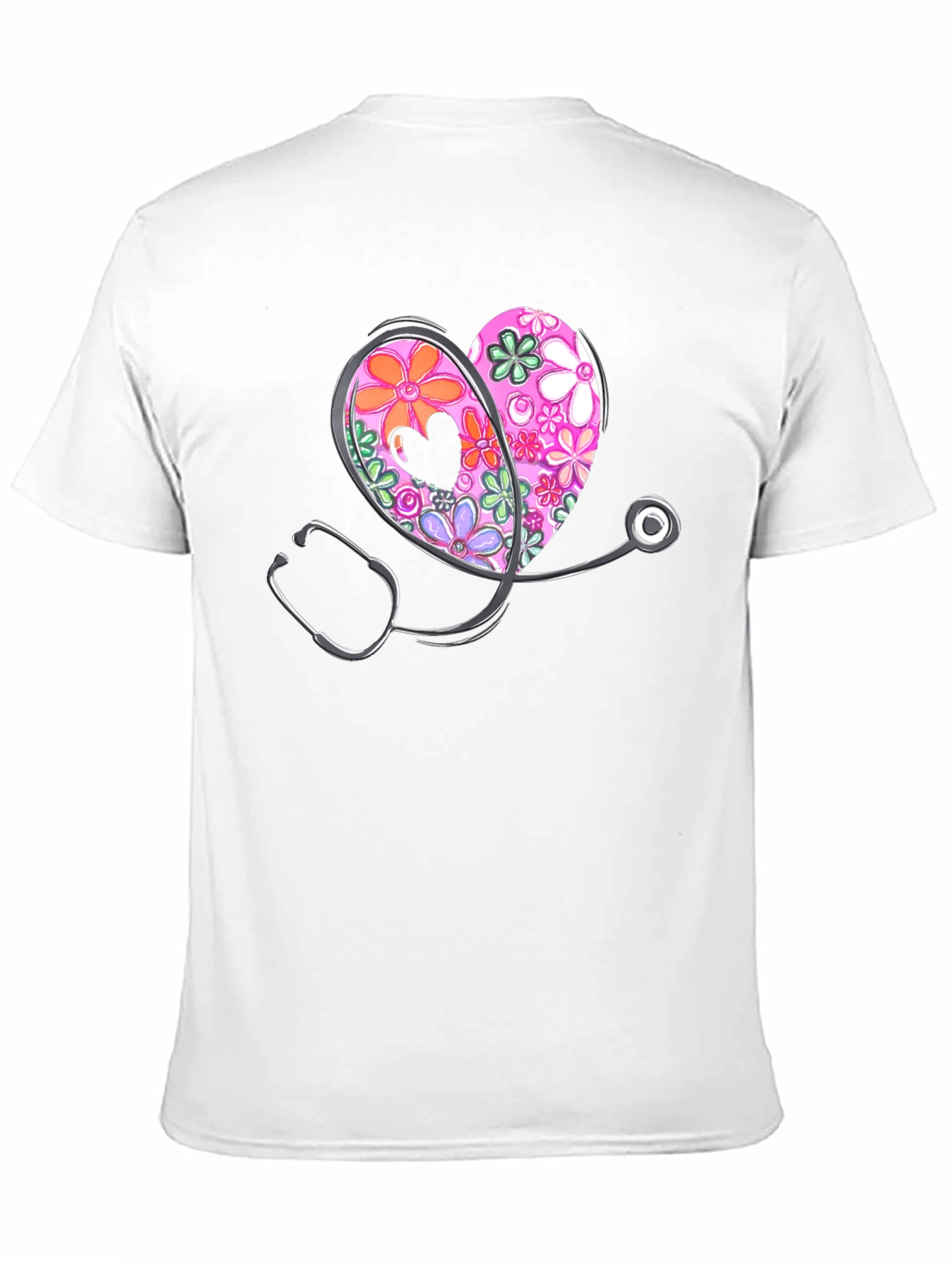Floral Heart Stethoscope Graphic T-Shirt