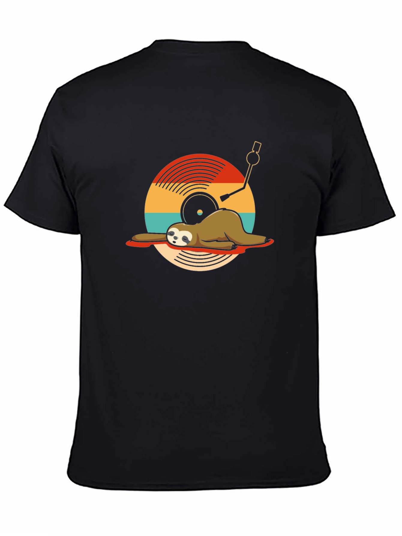 Sloth DJ Black T-Shirt - Relaxed Vinyl Vibes