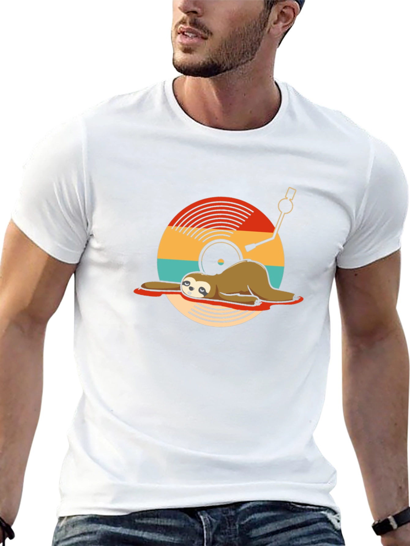 Sloth DJ Black T-Shirt - Relaxed Vinyl Vibes