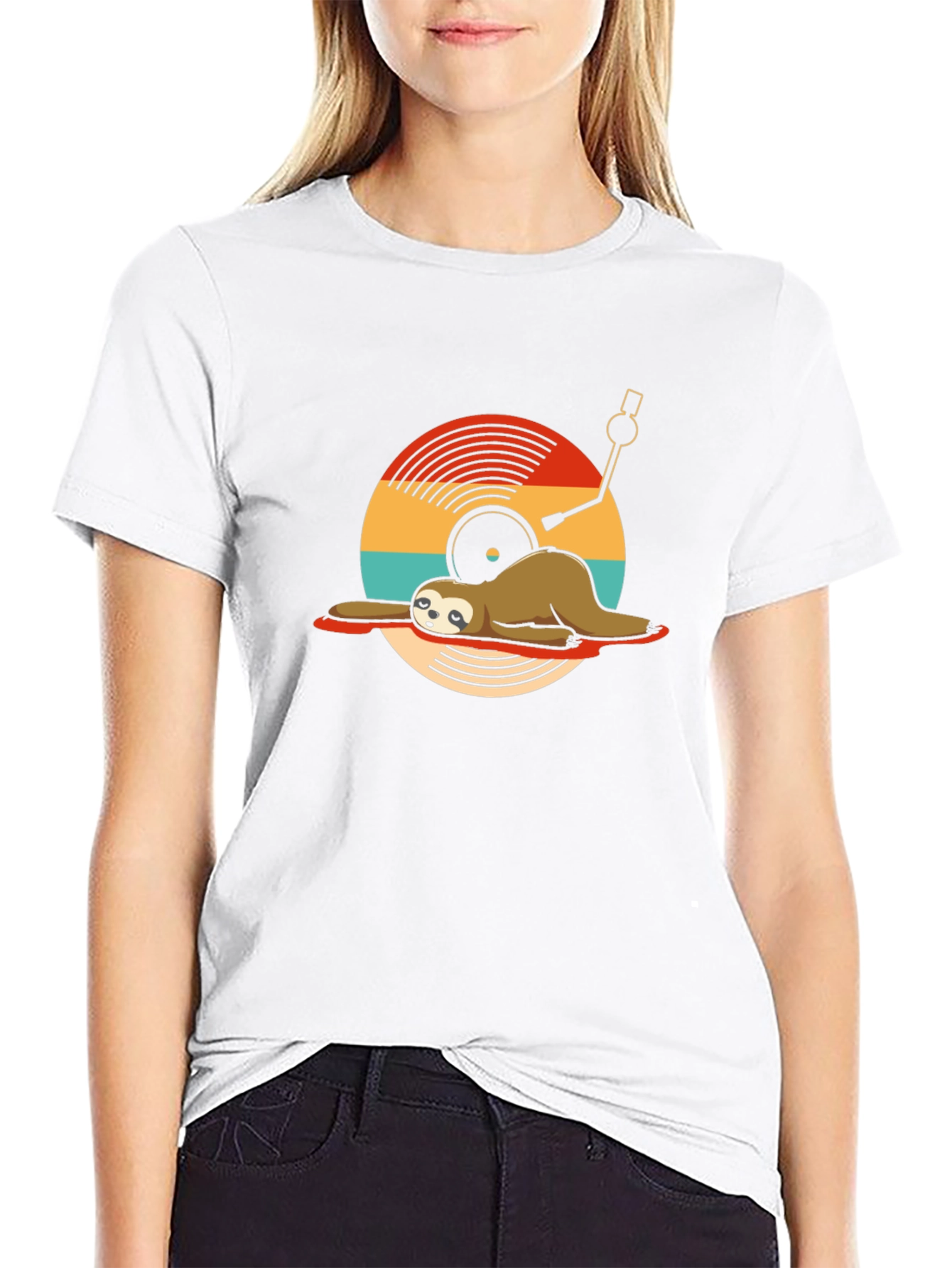 Sloth DJ Black T-Shirt - Relaxed Vinyl Vibes