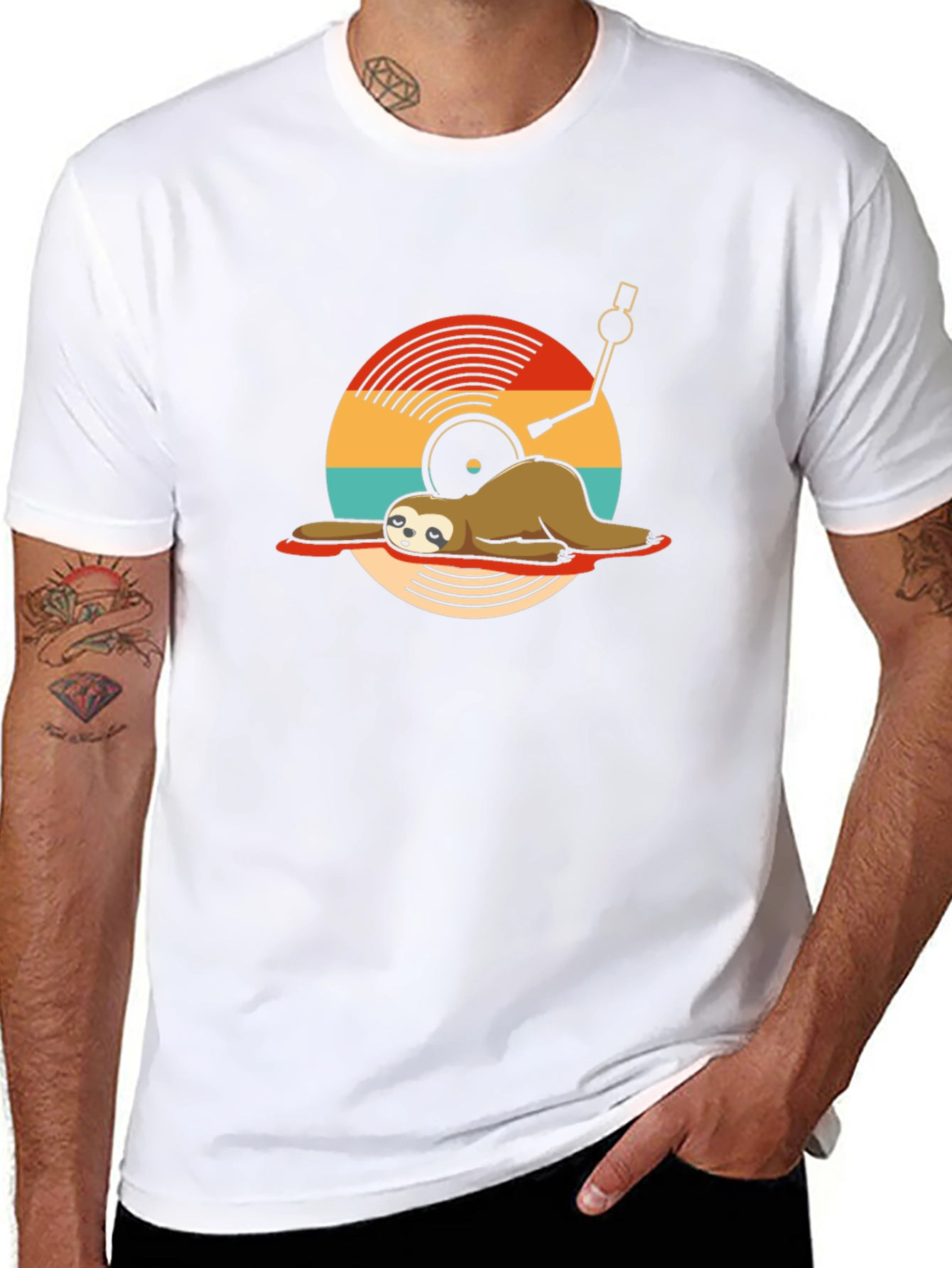 Sloth DJ Black T-Shirt - Relaxed Vinyl Vibes
