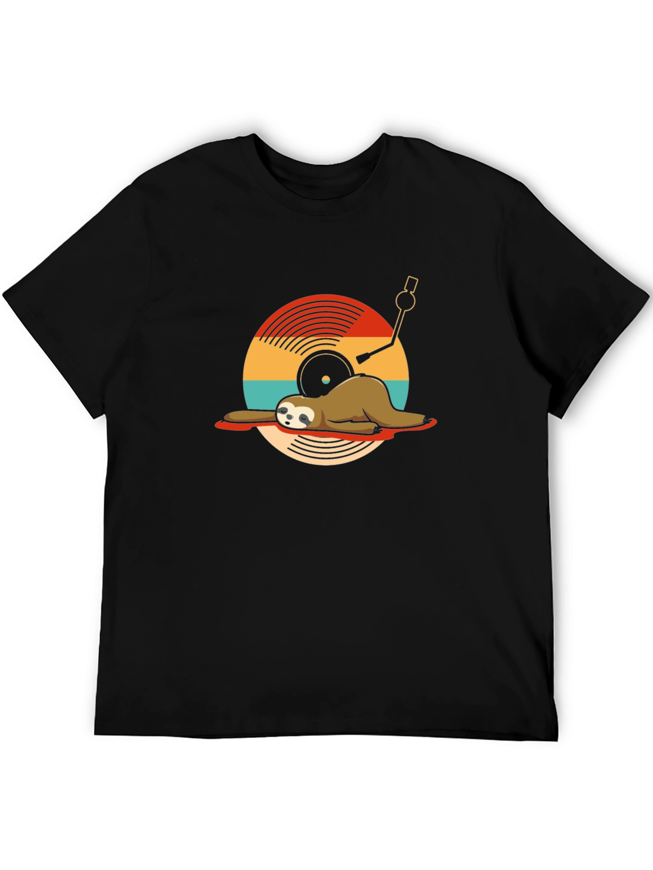 Sloth DJ Black T-Shirt - Relaxed Vinyl Vibes
