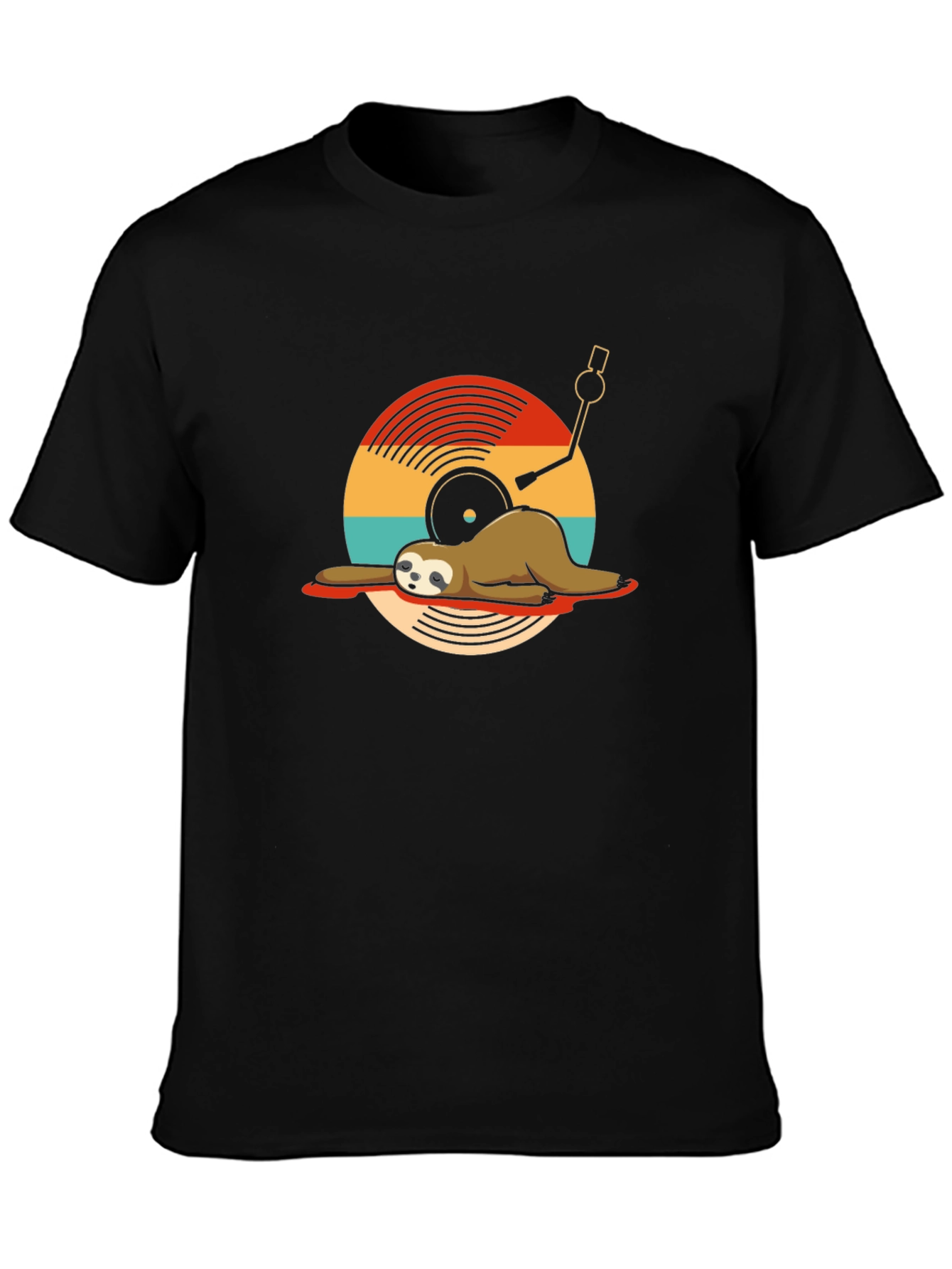 Sloth DJ Black T-Shirt - Relaxed Vinyl Vibes