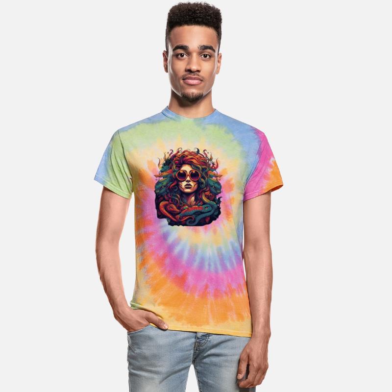 Medusa head with sunglasses and snake hair colors