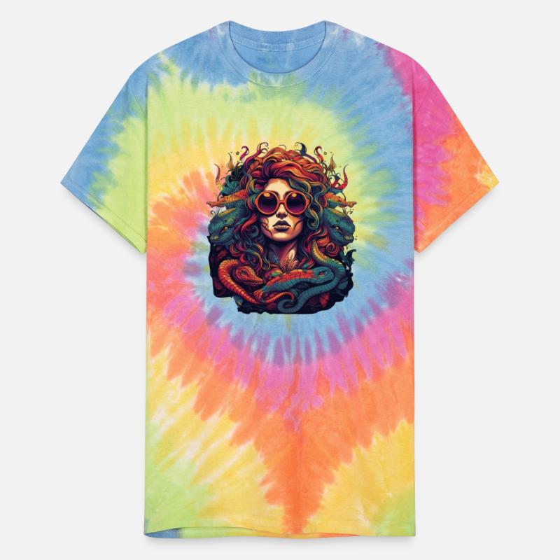 Medusa head with sunglasses and snake hair colors