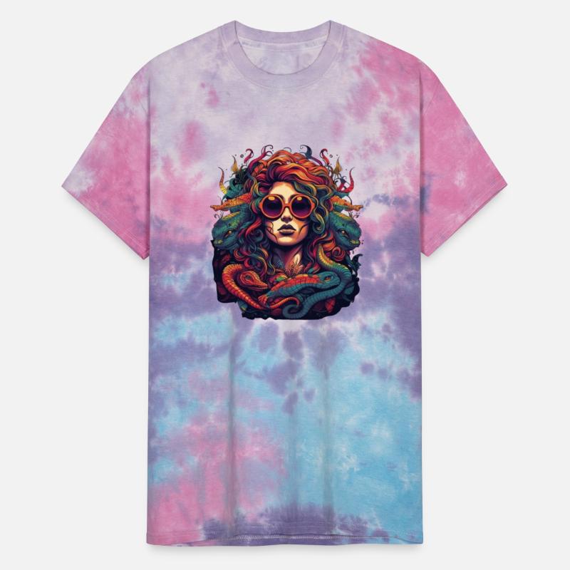 Medusa head with sunglasses and snake hair colors