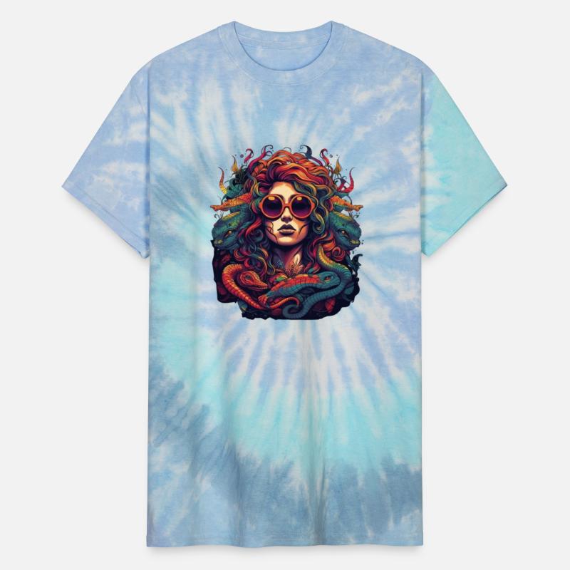 Medusa head with sunglasses and snake hair colors